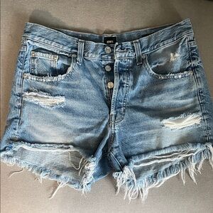 Edwin Light Wash Distressed Denim Shorts - Blue